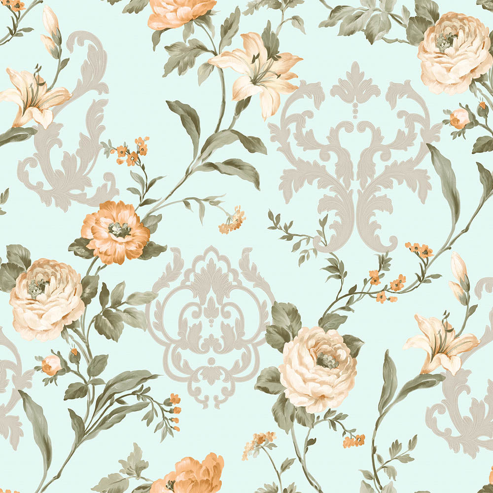 Floral damask with blooming roses ornament - SW17803