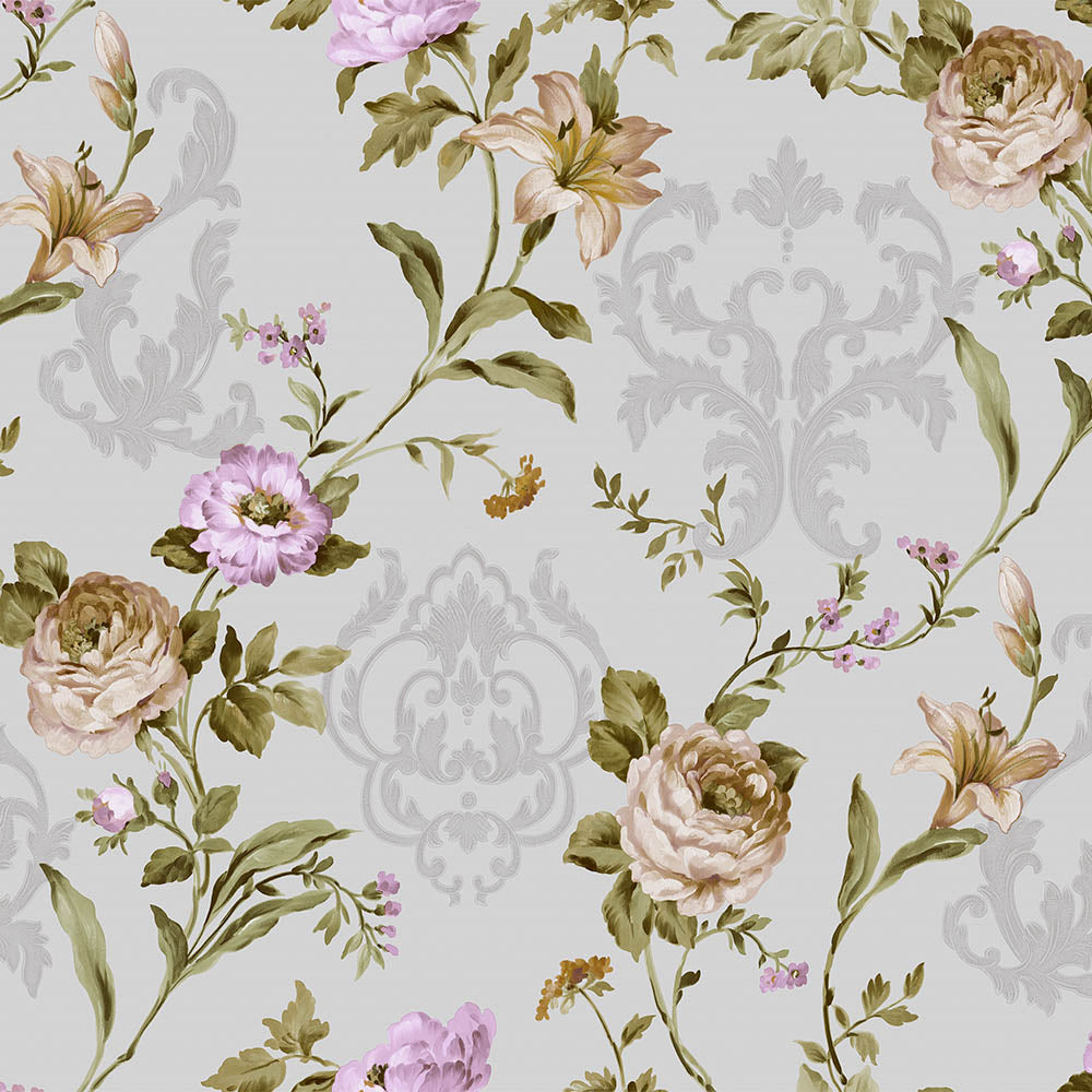 Floral damask with blooming roses ornament - SW17803