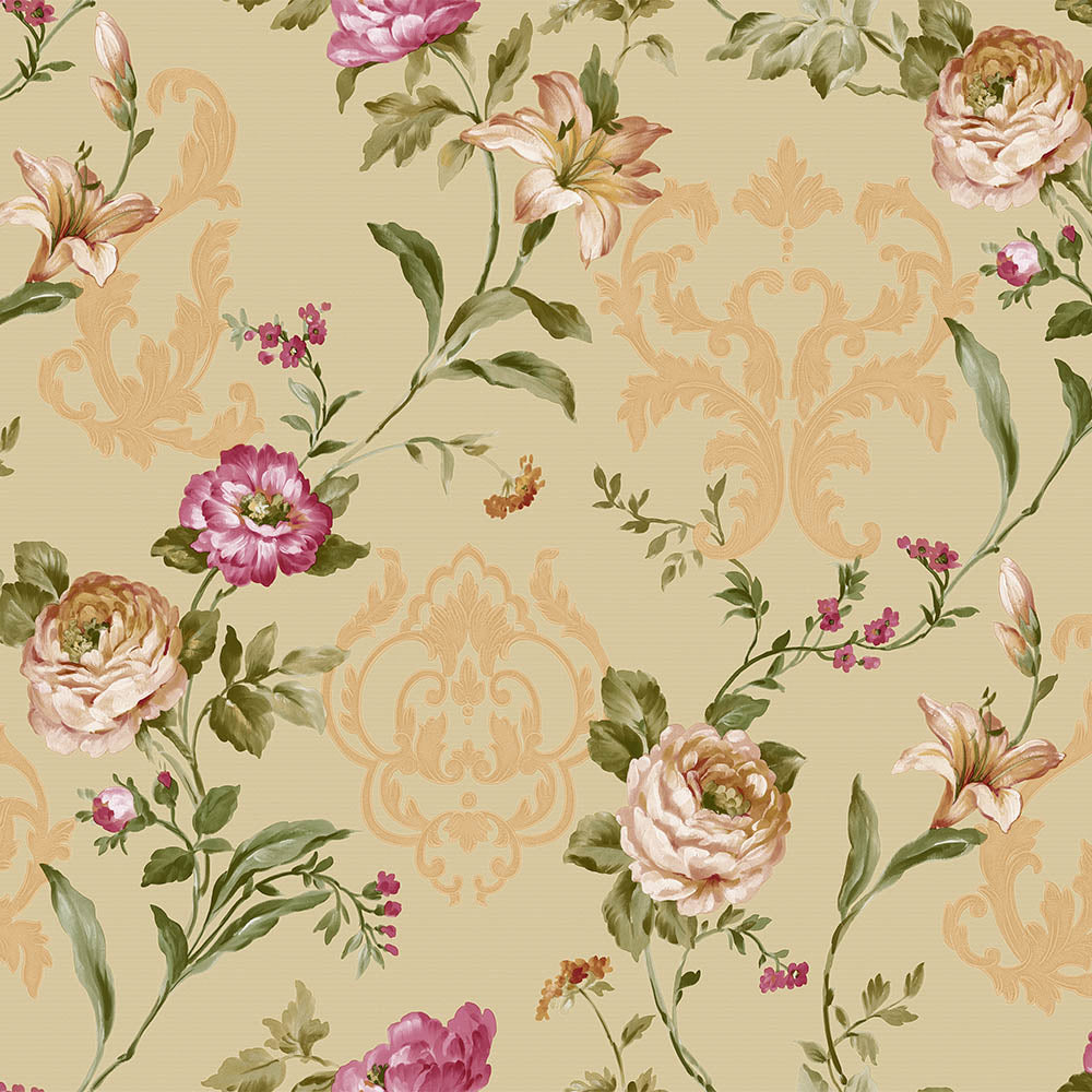 Floral damask with blooming roses ornament - SW17803