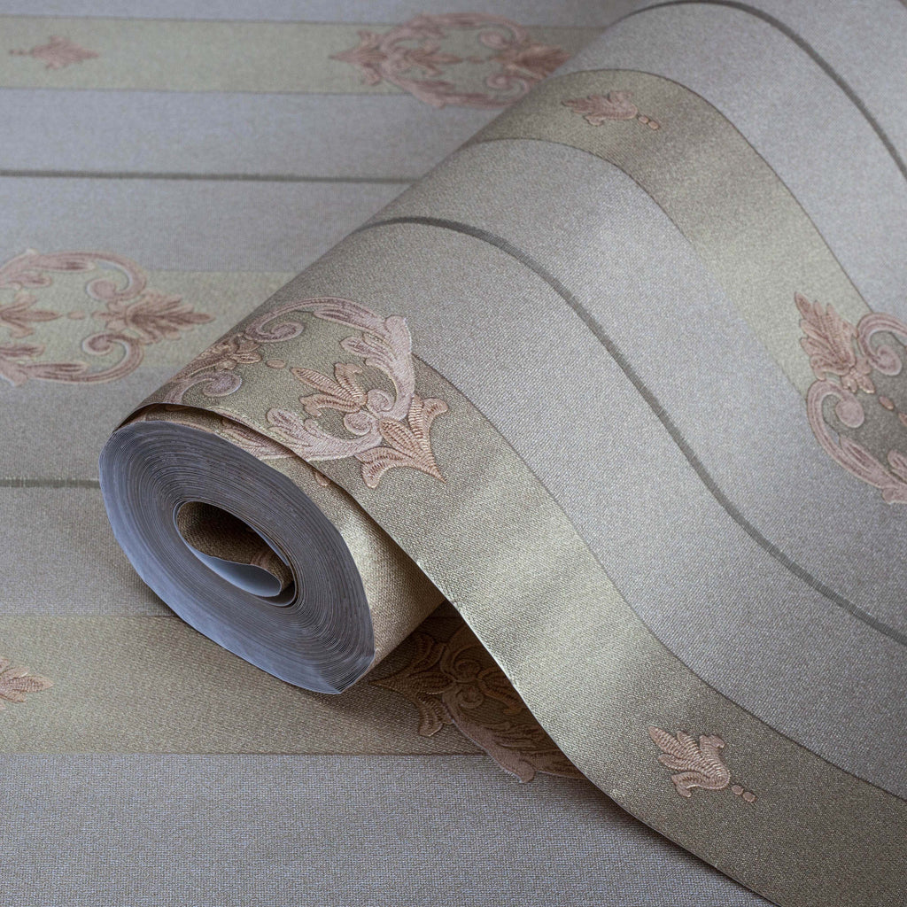 Striped wallpaper with neoclassical discreet ornament - SW17804