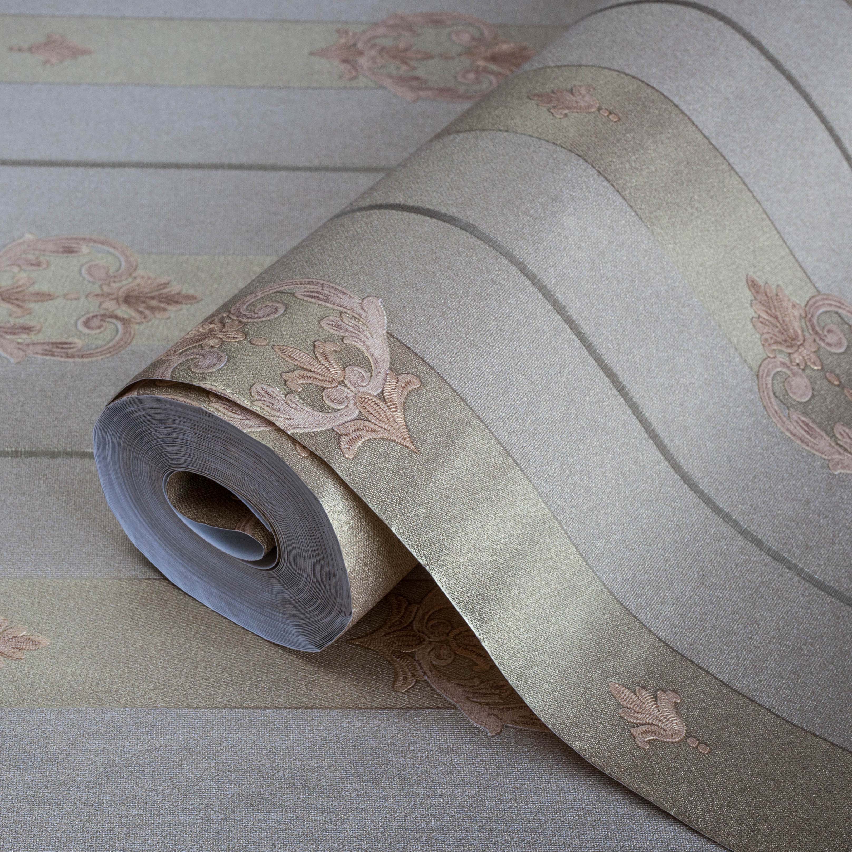Striped wallpaper with neoclassical discreet ornament - SW17804