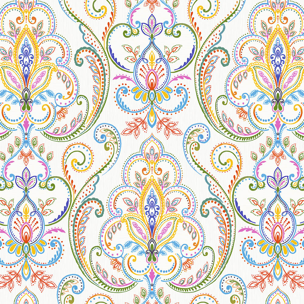 Multicolored Damask Pattern Wallpaper - SW19901